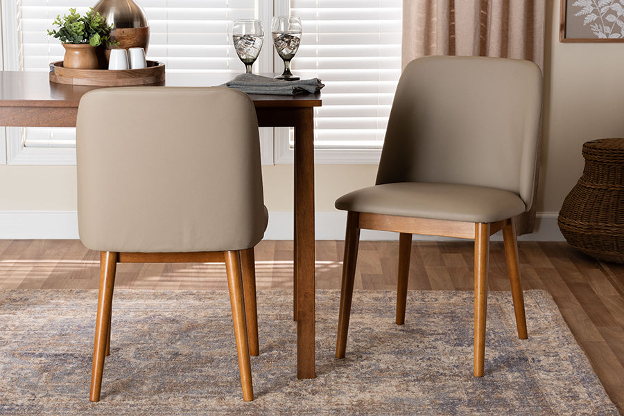Lavin Mid-Century "Walnut" Light Brown/Beige Faux Leather Dining Chair (Set of 2)