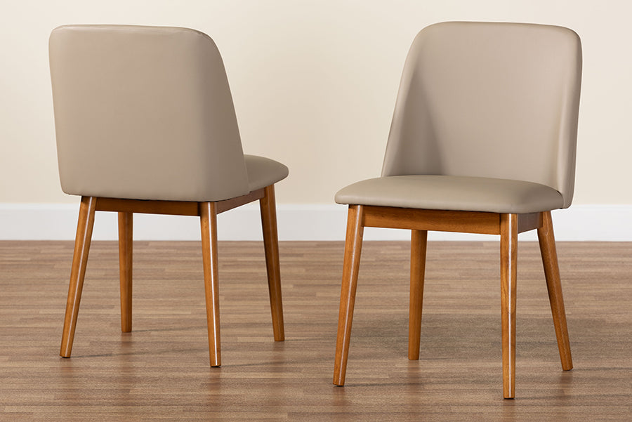 Lavin Mid-Century "Walnut" Light Brown/Beige Faux Leather Dining Chair (Set of 2)