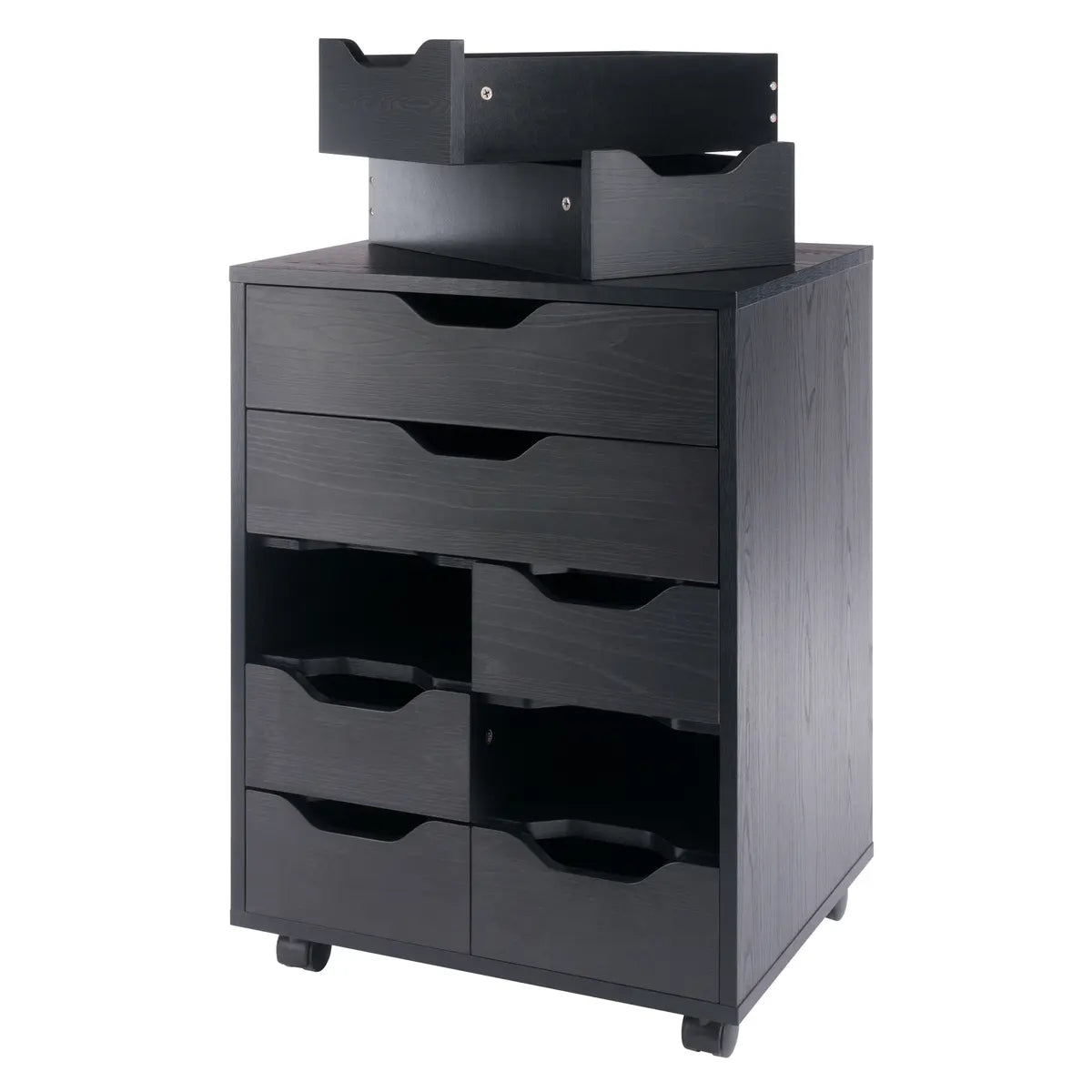 Norfolk 6 Bins, 2 Drawer Mobile Cabinet, Black Finish