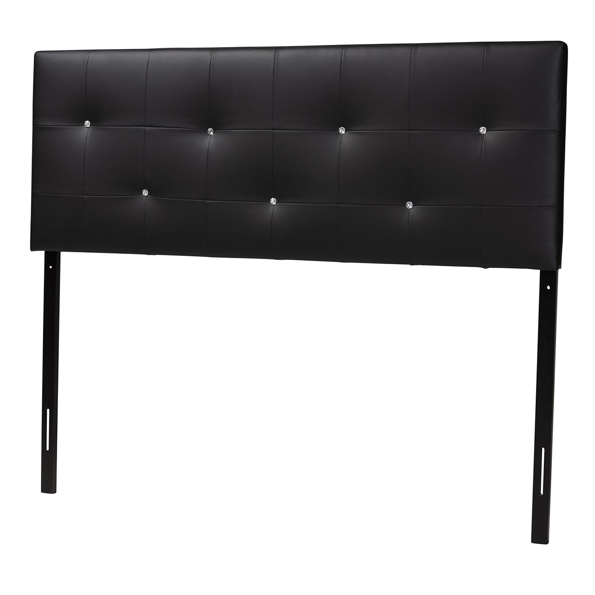 Dalini Modern and Contemporary King Black Faux Leather Headboard with Faux Crystal Buttons