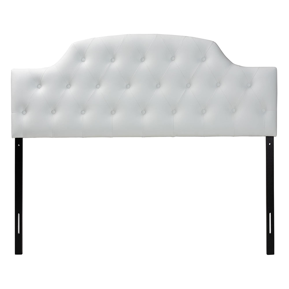Morris Modern and Contemporary Queen Size White Faux Leather Upholstered Button-tufted Scalloped Headboard