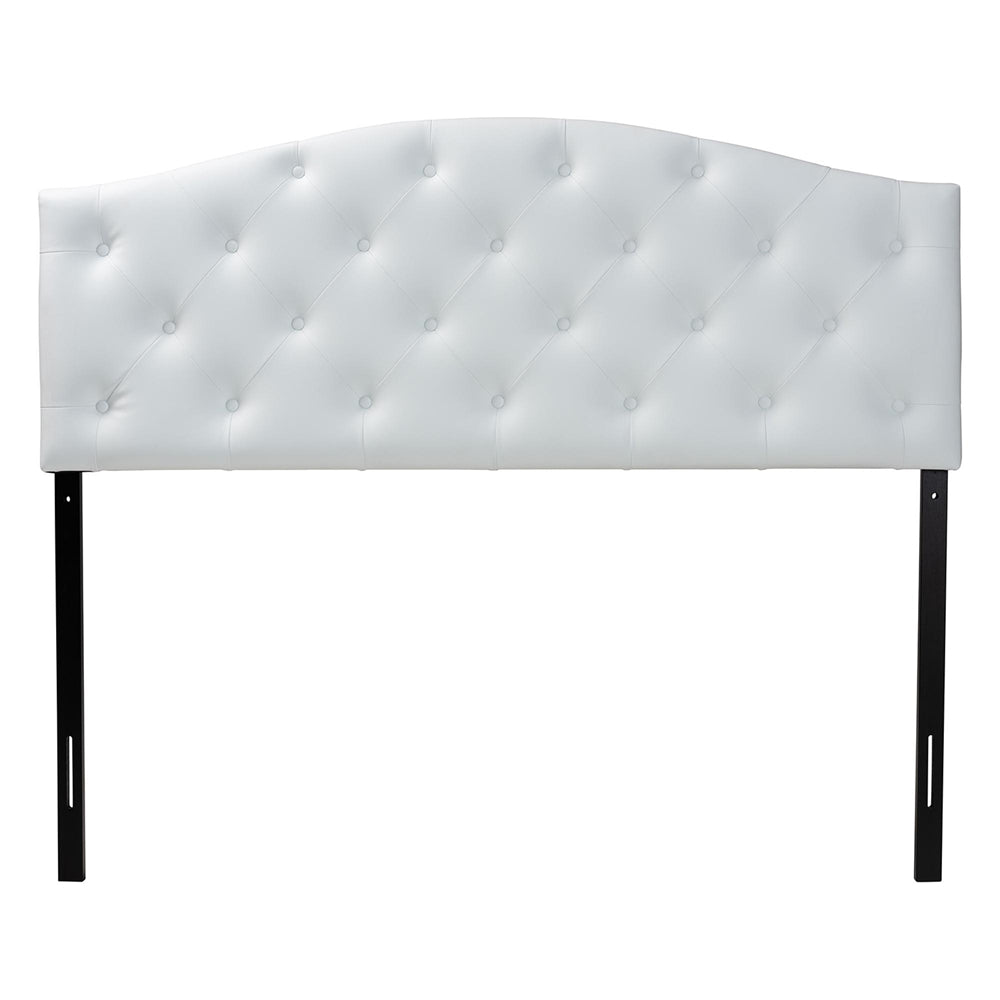 Myra Modern and Contemporary Queen Size White Faux Leather Upholstered Button-tufted Scalloped Headboard