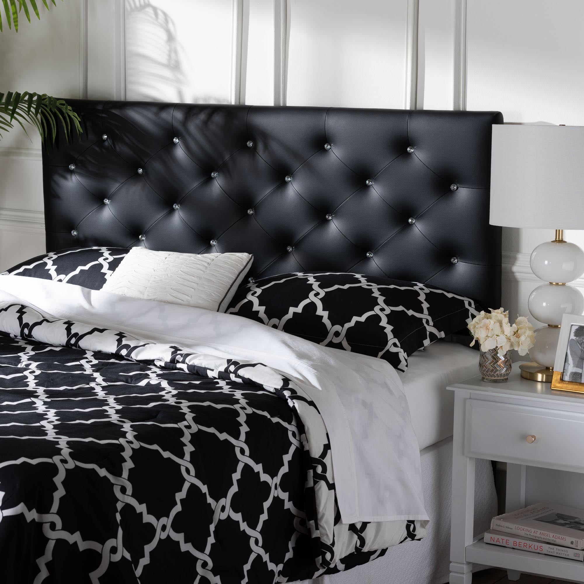 Viviana Modern and Contemporary Black Faux Leather Upholstered Button-tufted Queen Size Headboard
