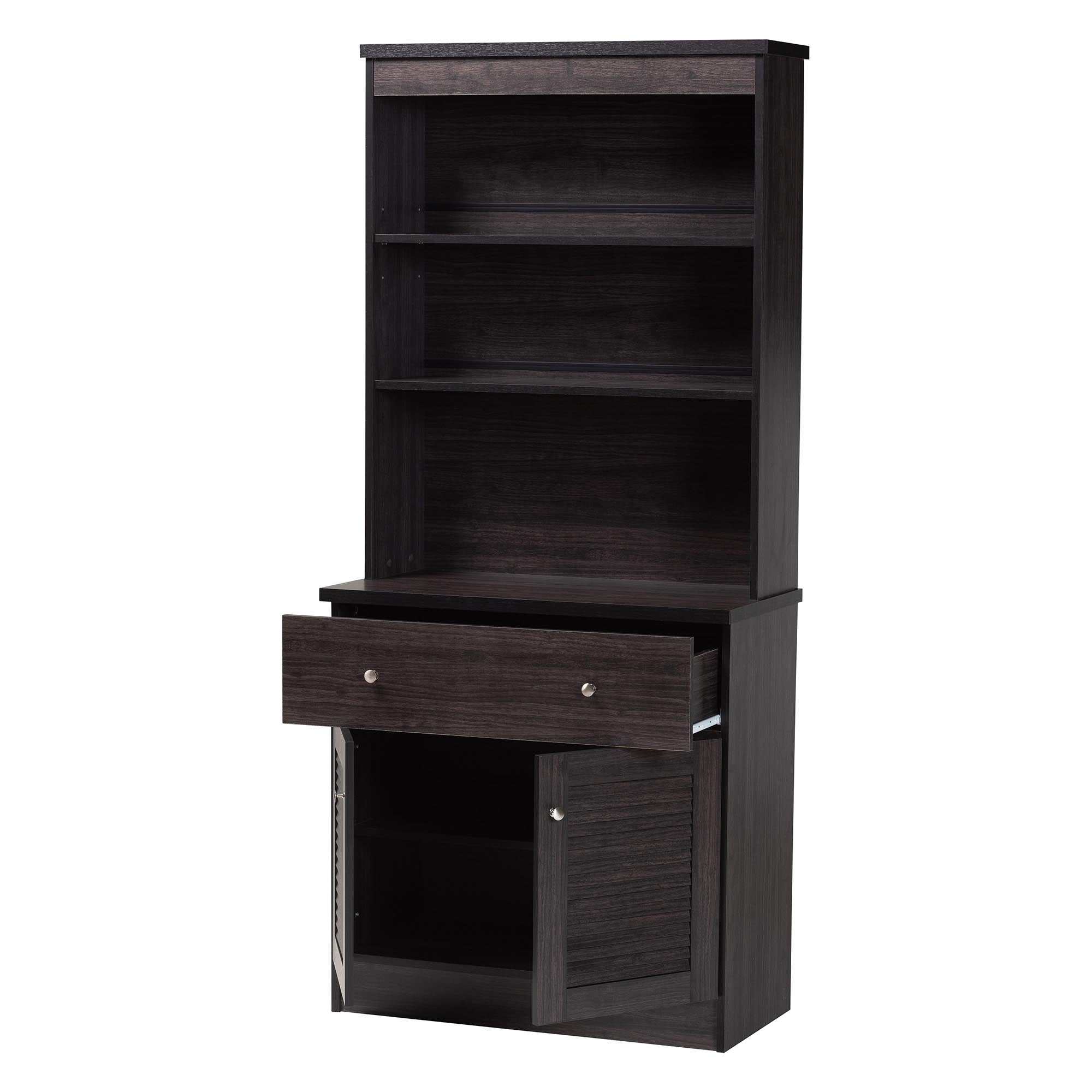 Agni Modern and Contemporary Dark Brown Buffet and Hutch Kitchen Cabinet