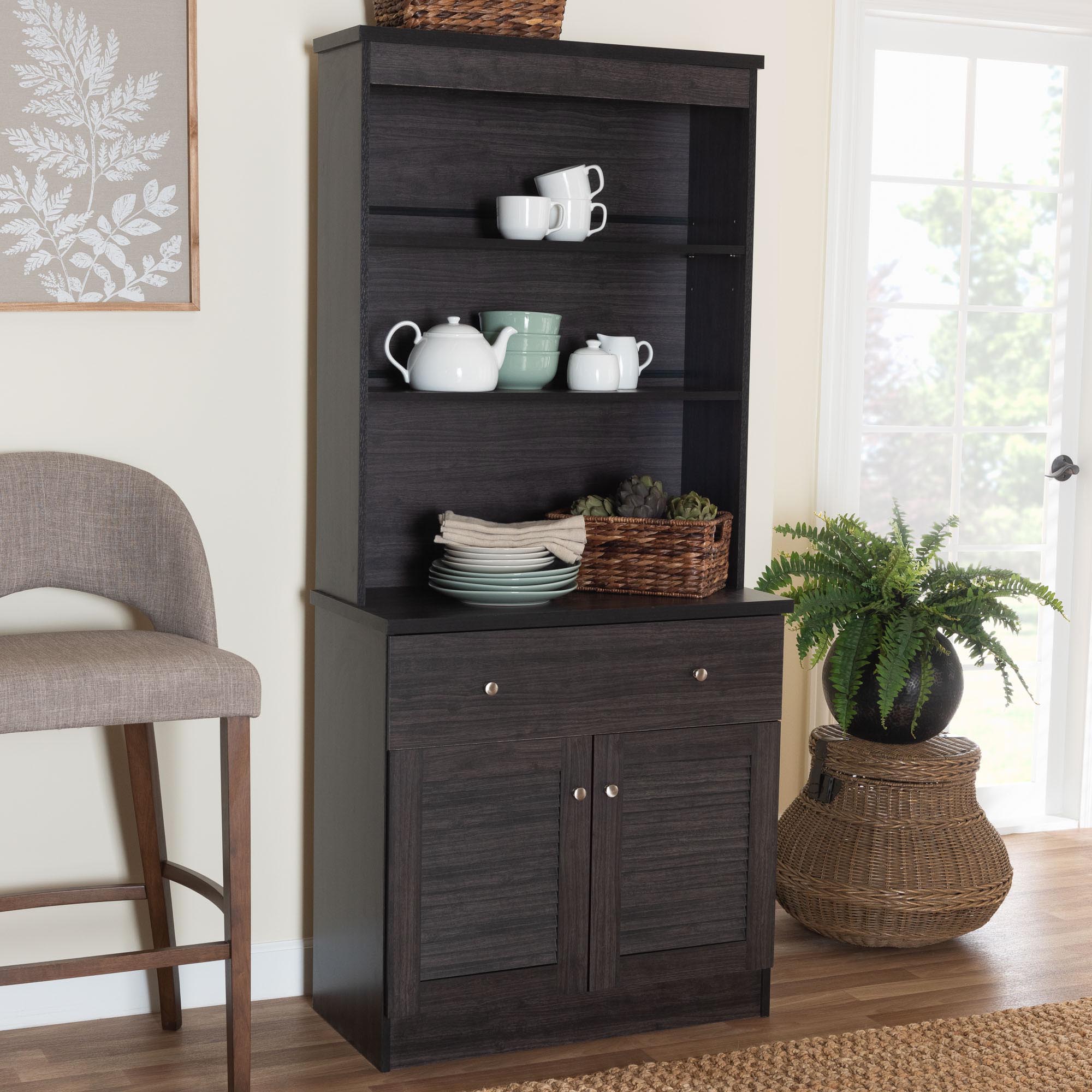 Agni Modern and Contemporary Dark Brown Buffet and Hutch Kitchen Cabinet