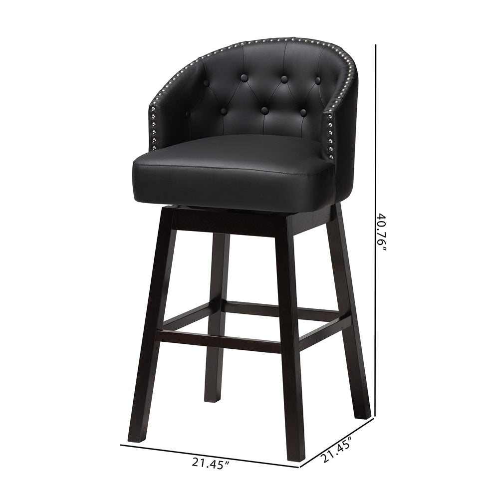 Avril Modern and Contemporary Black Faux Leather Tufted Swivel Barstool with Nail heads Trim (Set of 2)