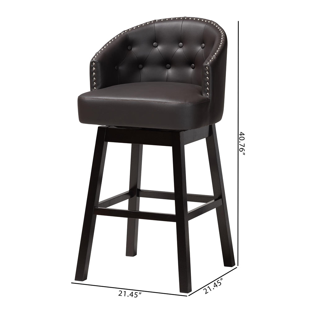 Avril Modern and Contemporary Brown Faux Leather Tufted Swivel Barstool with Nail heads Trim (Set of 2)