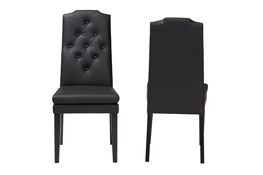 Dylin Modern and Contemporary Black Faux Leather Button-Tufted Nail heads Trim Dining Chair (Set of 2)