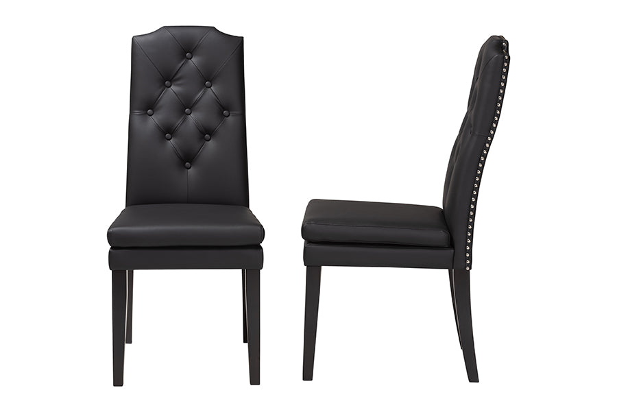 Dylin Modern and Contemporary Black Faux Leather Button-Tufted Nail heads Trim Dining Chair (Set of 2)