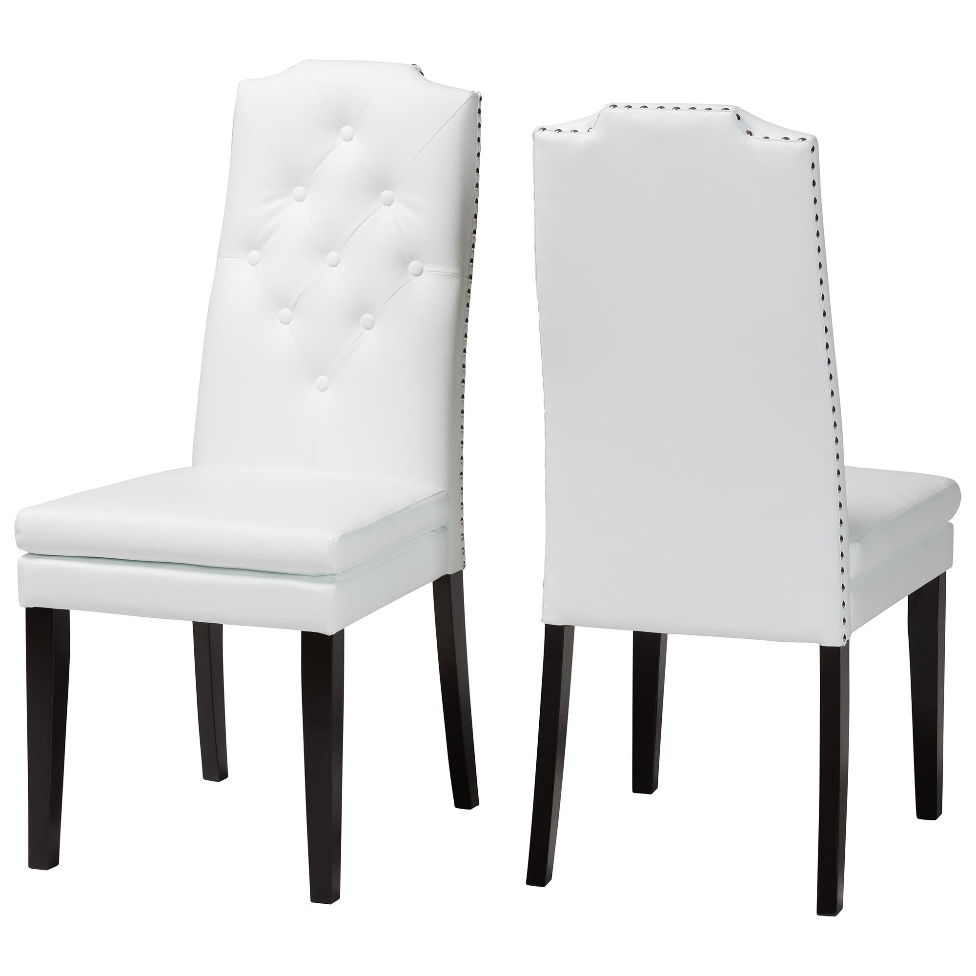 Dylin Modern and Contemporary White Faux Leather Button-Tufted Nail heads Trim Dining Chair (Set of 2)