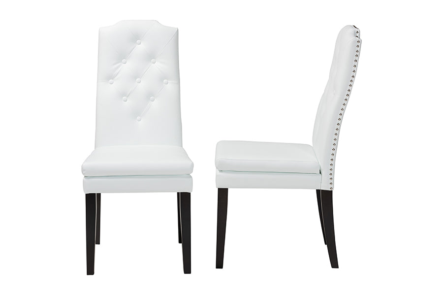 Dylin Modern and Contemporary White Faux Leather Button-Tufted Nail heads Trim Dining Chair (Set of 2)