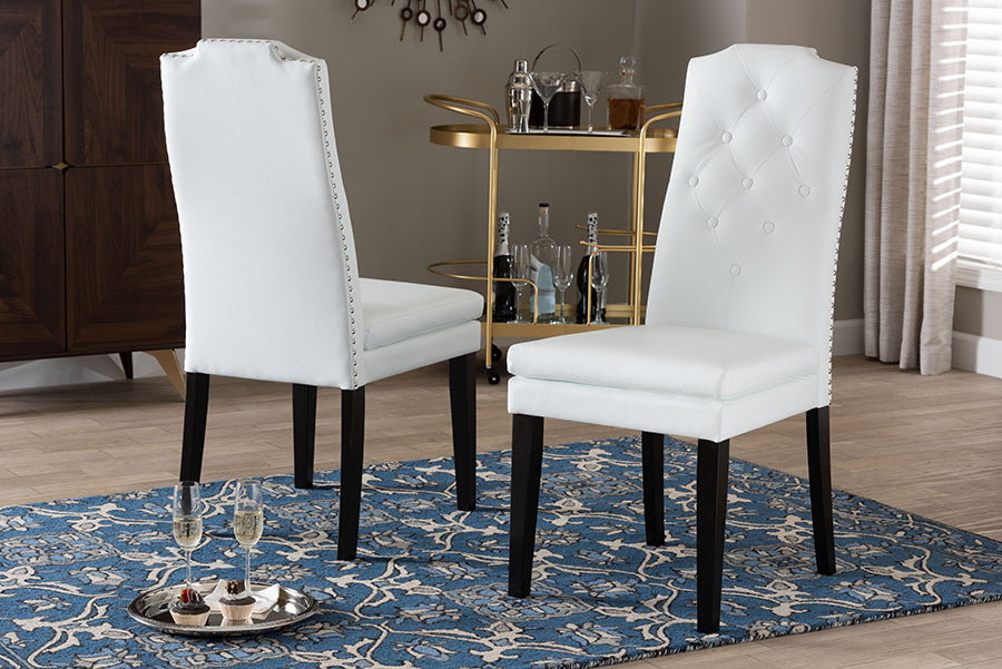 Dylin Modern and Contemporary White Faux Leather Button-Tufted Nail heads Trim Dining Chair (Set of 2)