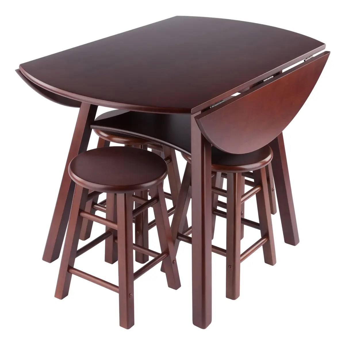 Marbelle Table 5-Pc Drop Leaf Dining Table with 4 Element 18” Dining Stools, Walnut