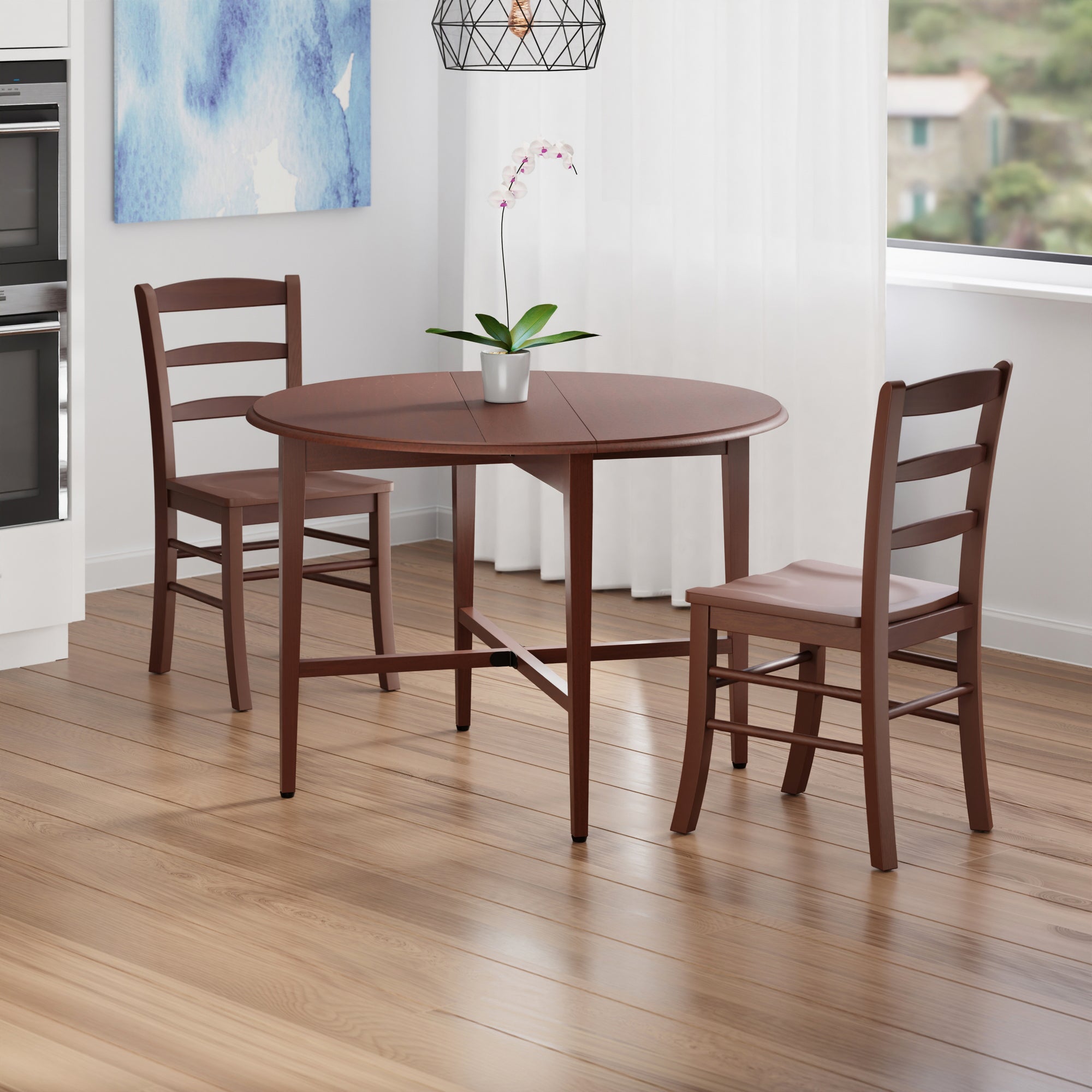 Hannah 3-Pc Drop Leaf Table with Ladder-back Chairs, Walnut