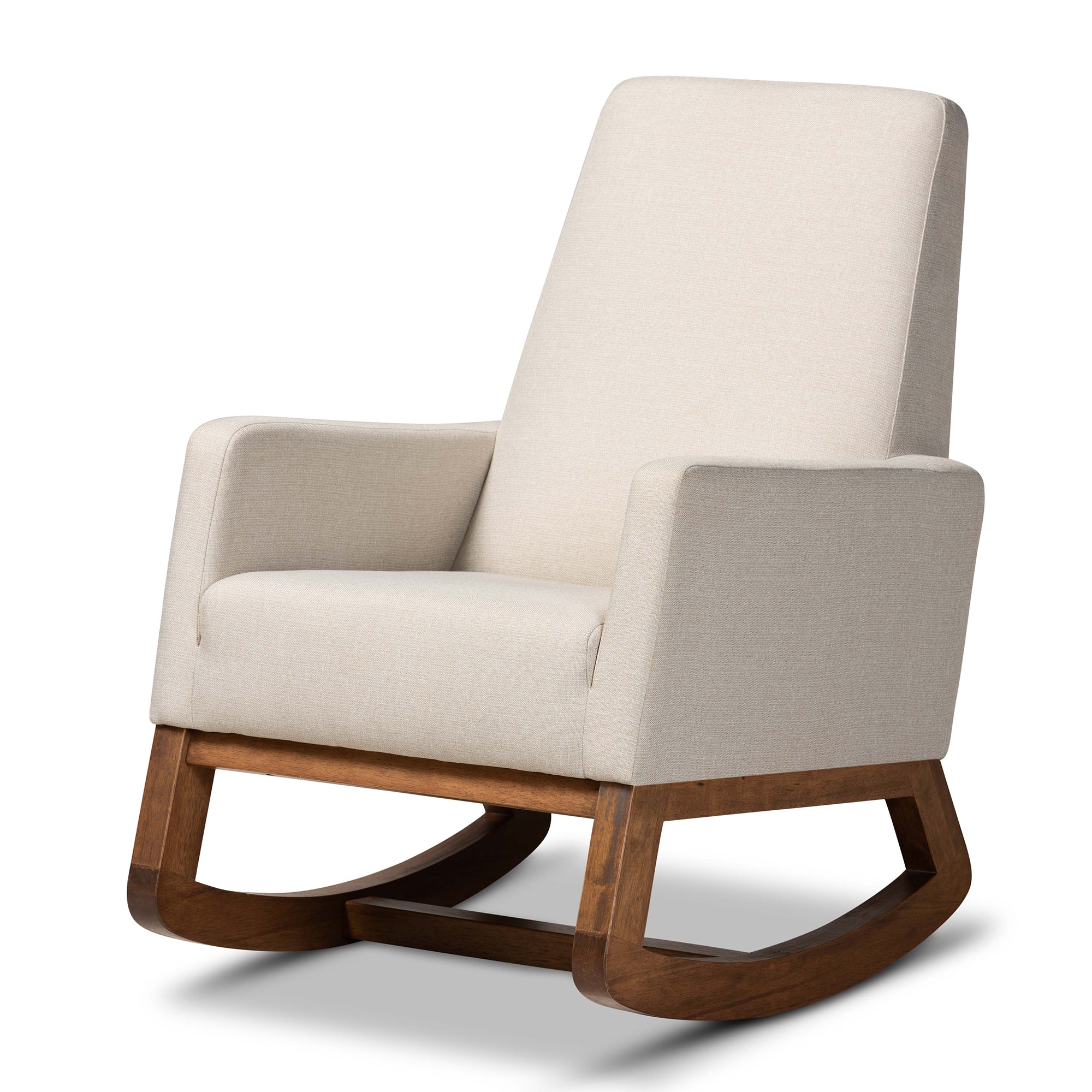 Yashiya Mid-century Retro Modern Light Beige Fabric Upholstered Rocking Chair