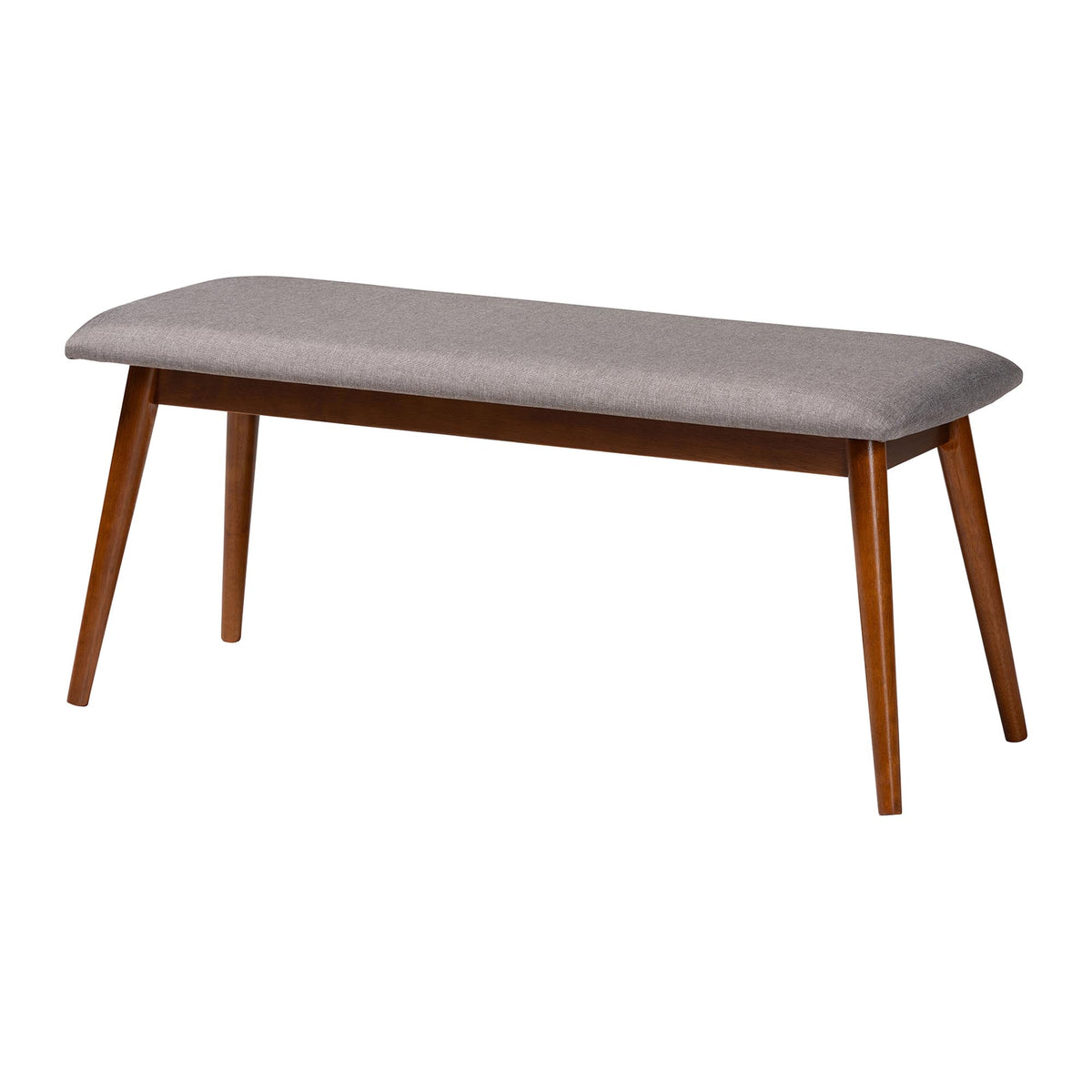 Flora Mid-Century Modern Light Grey Fabric and "Oak" Medium Brown Finishing Wood Dining Bench