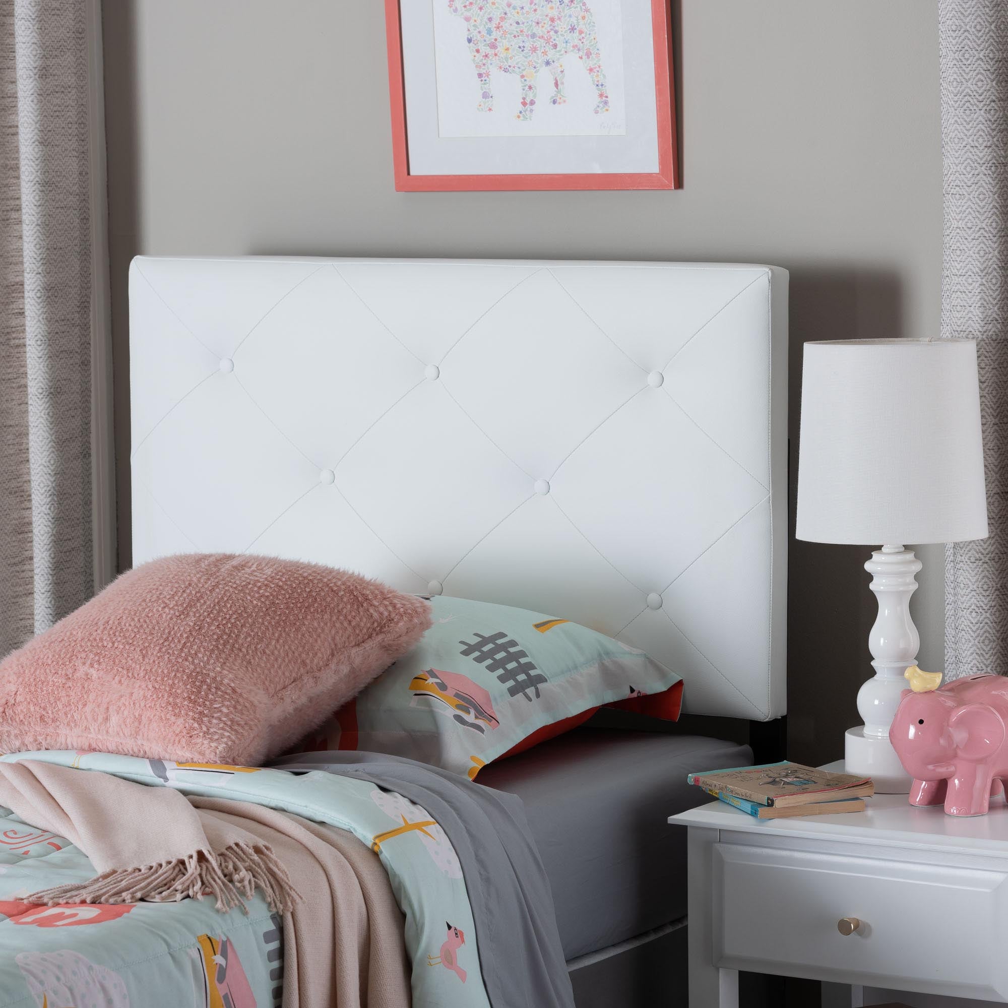 Baltimore Modern and Contemporary White Faux Leather Upholstered Twin Size Headboard