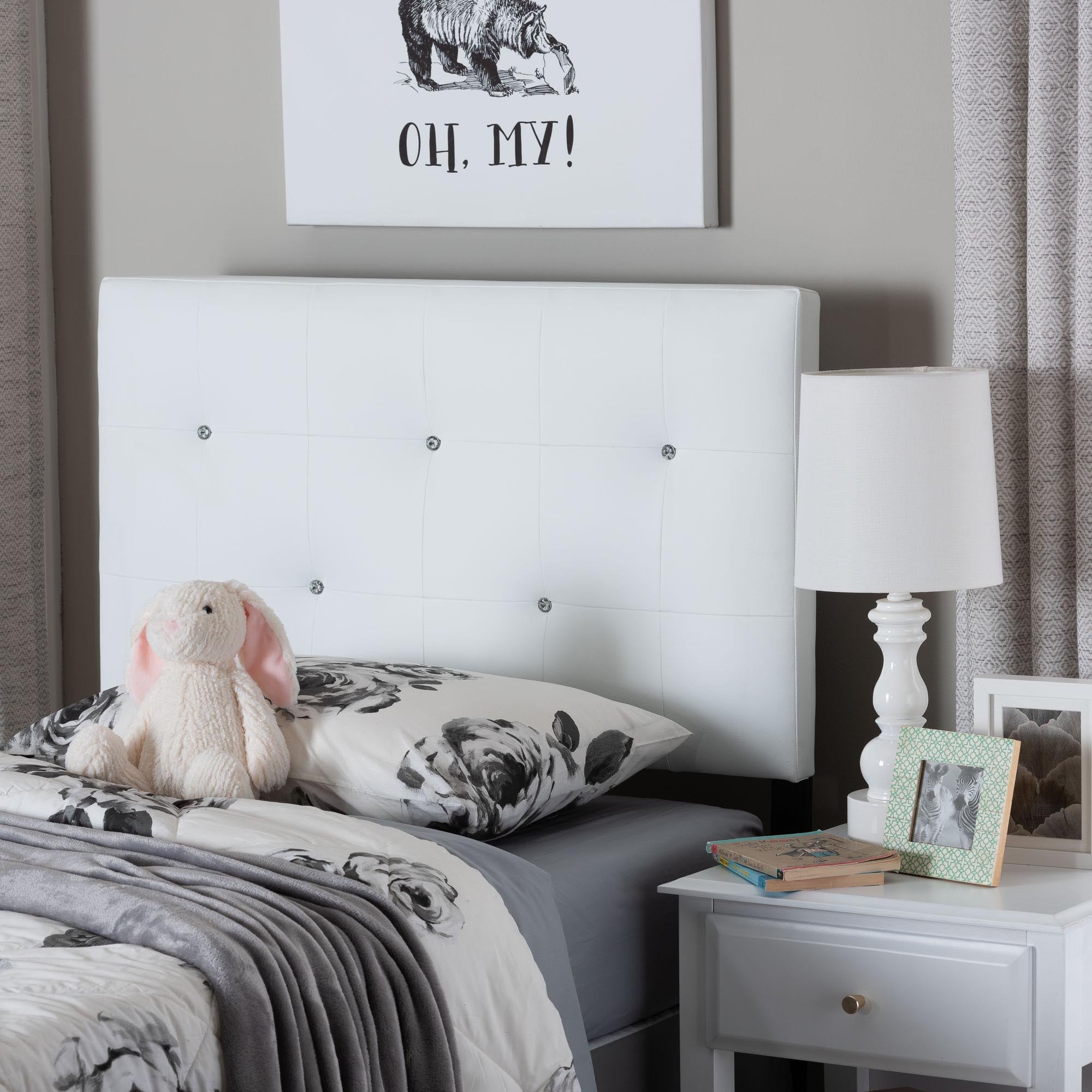 Kirchem Modern and Contemporary White Faux Leather Upholstered Twin Size Headboard