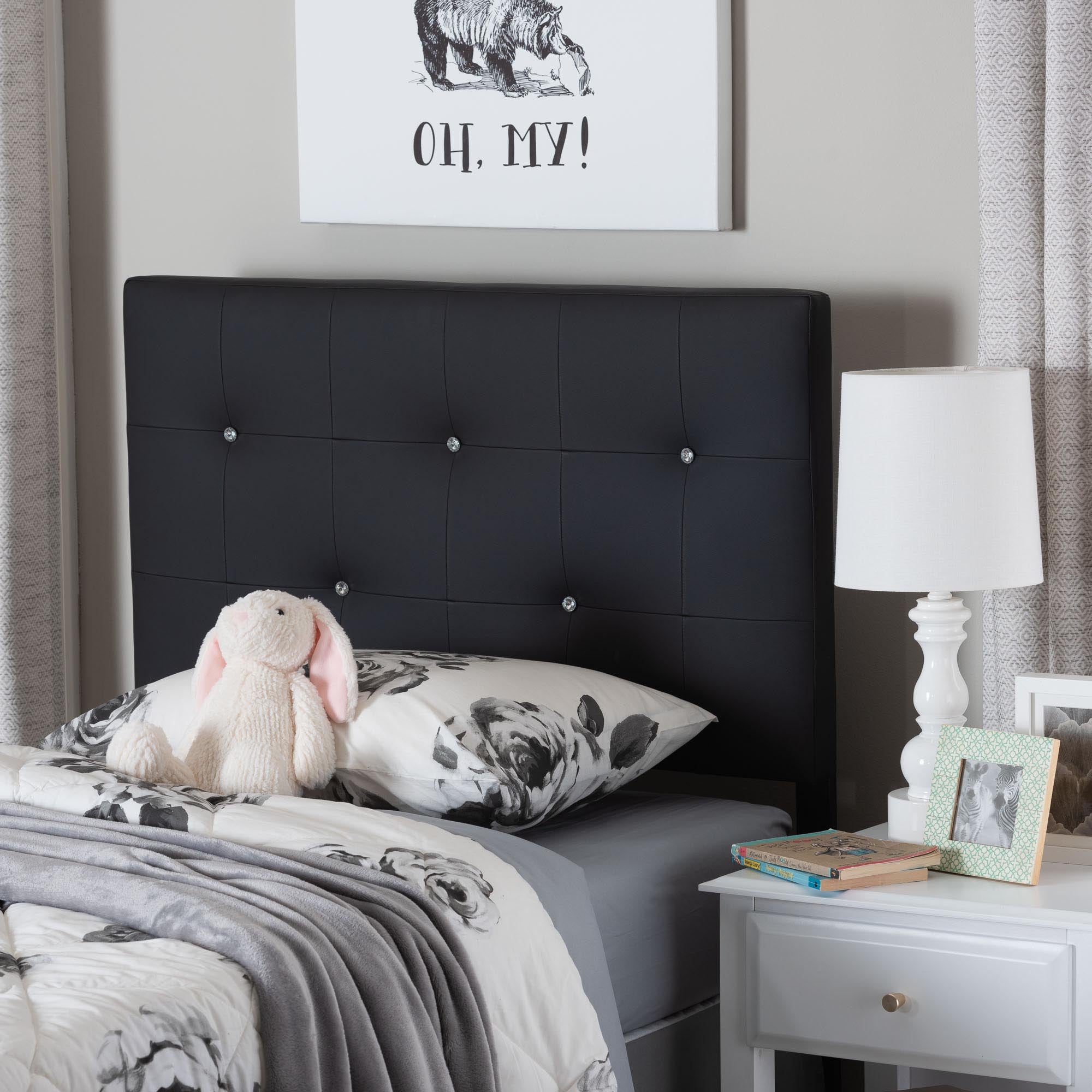 Kirchem Modern and Contemporary Black Faux Leather Upholstered Twin Size Headboard