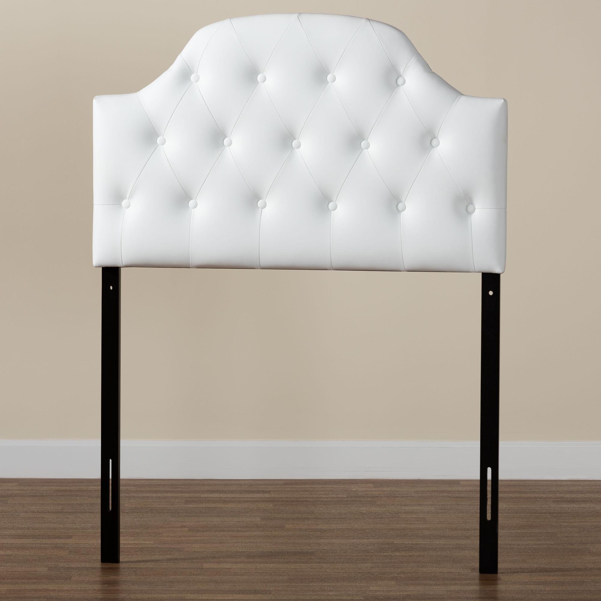 Morris Modern and Contemporary White Faux Leather Upholstered Button-Tufted Scalloped Twin Size Headboard