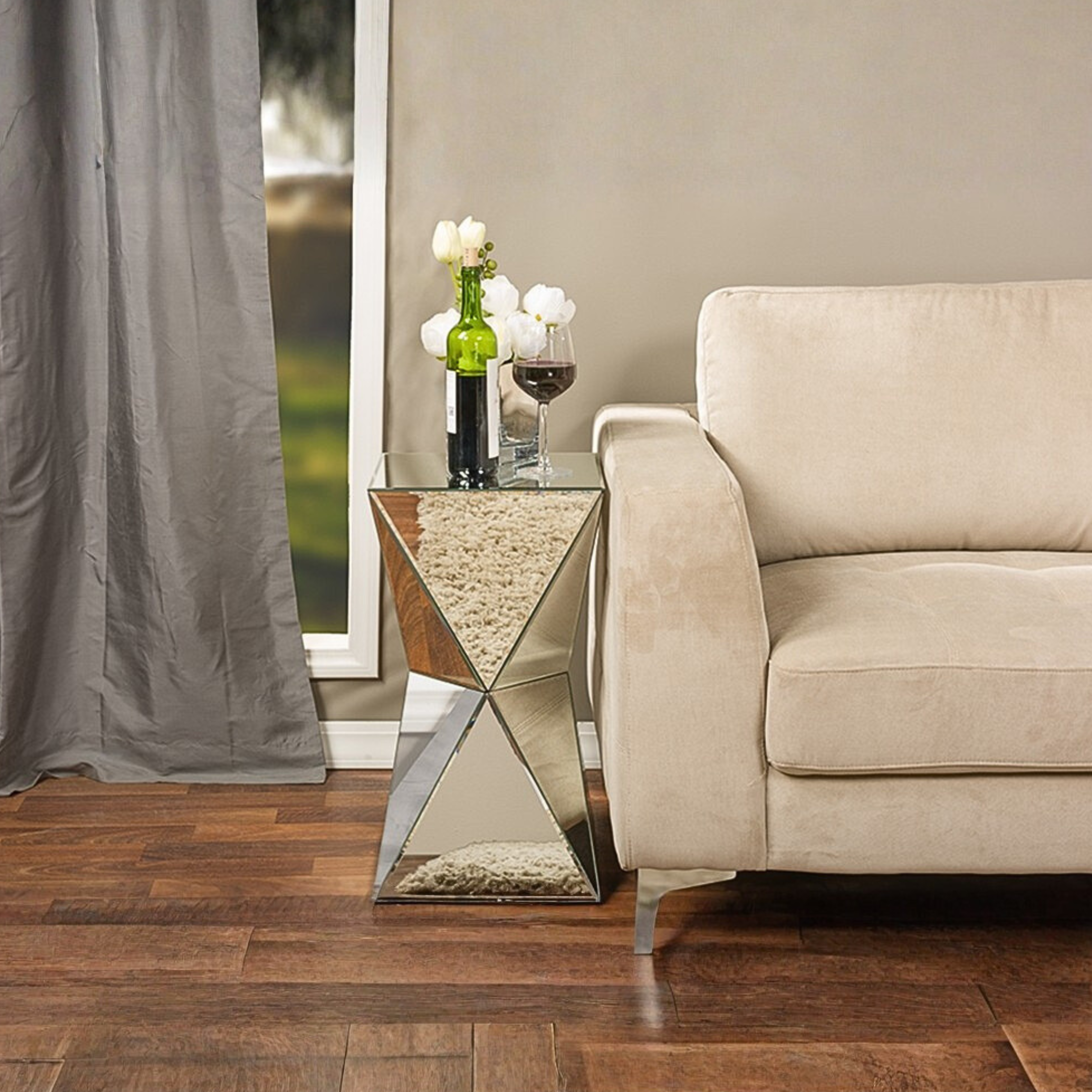 Rebecca Contemporary Multi-Faceted Mirrored Side Table