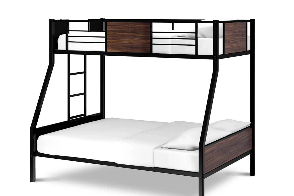 Patwin Rockport Full/Twin Black Metal Bunk Bed – Space-Saving Design with Safety Rails