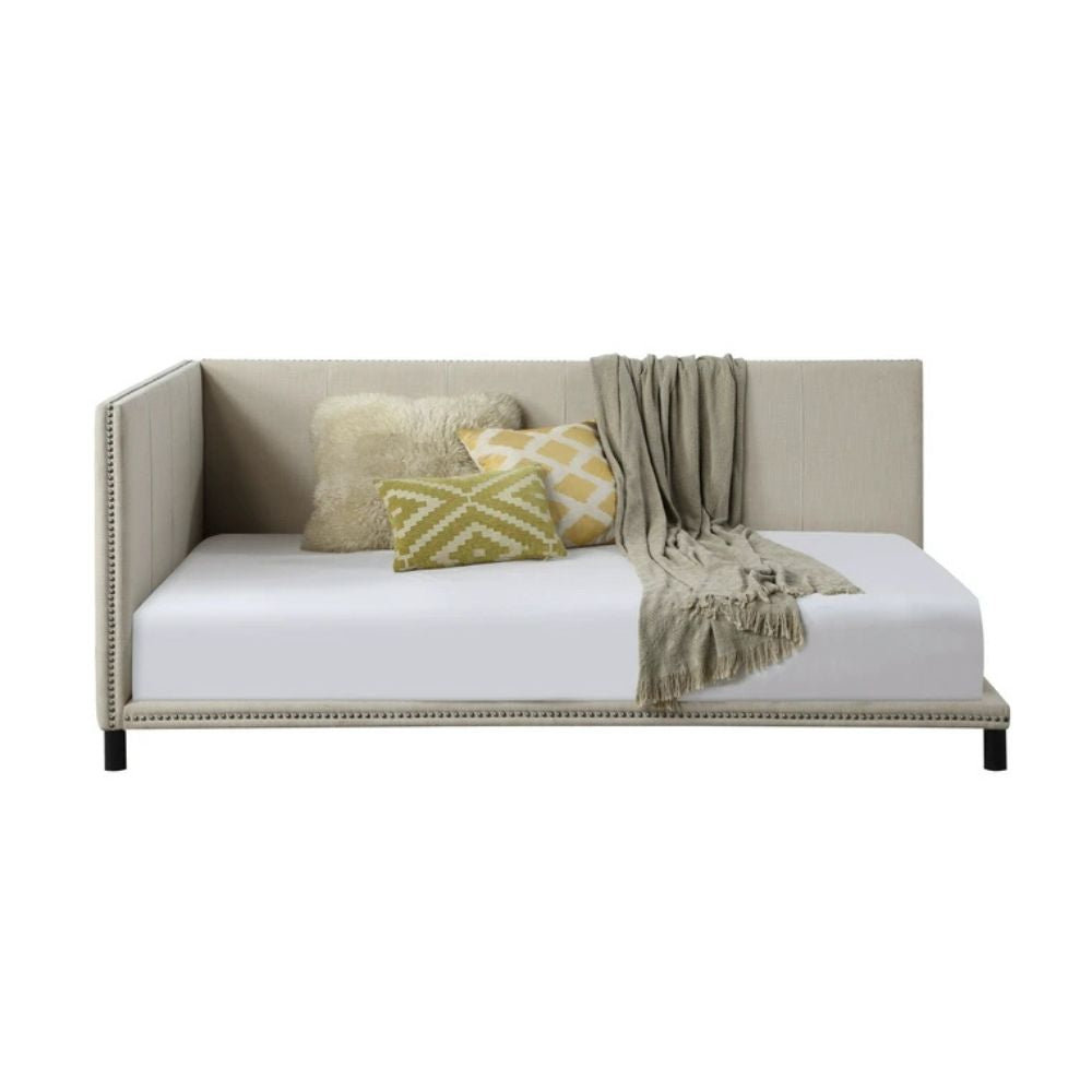 Vivaldi Yinbella Beige Linen Full Daybed – Classic Look with Tufted Sides & Trim Accents