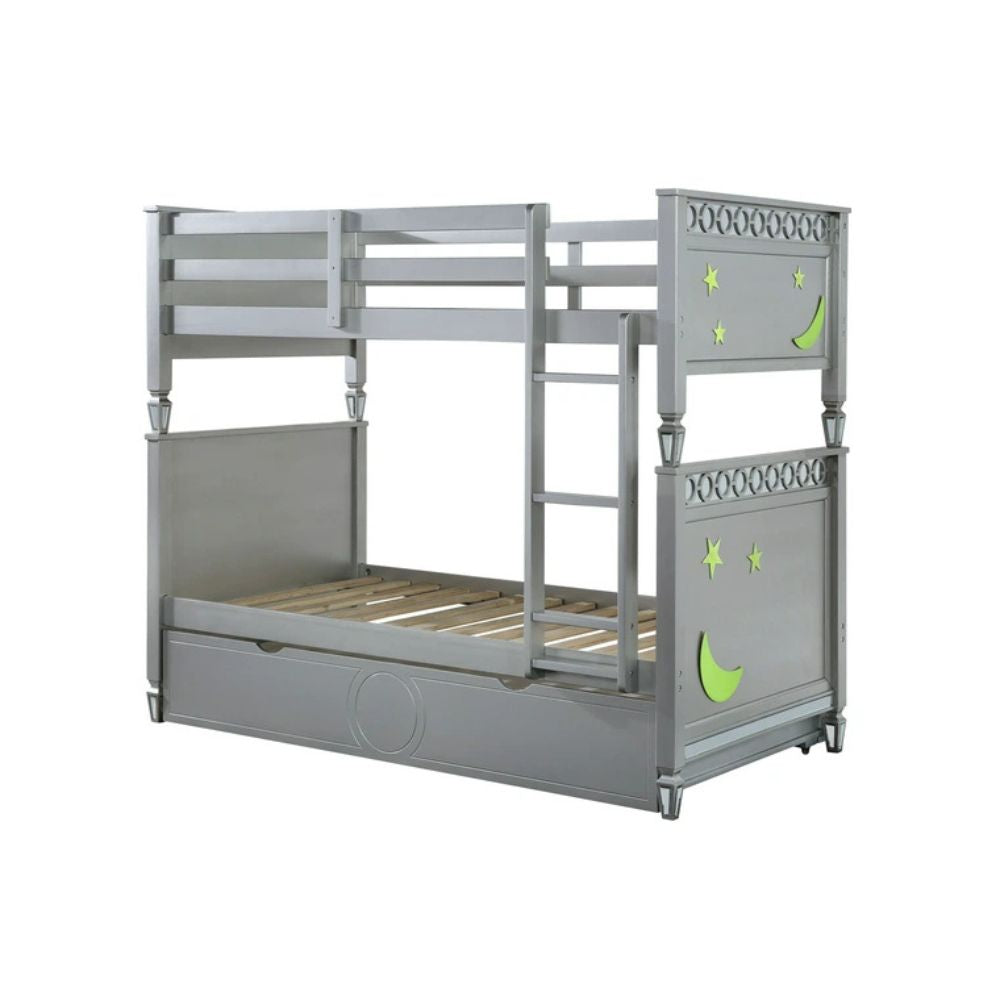 Lene Valerie Twin Bunk Bed Silver Finish Compact Metal Frame for Kids Room