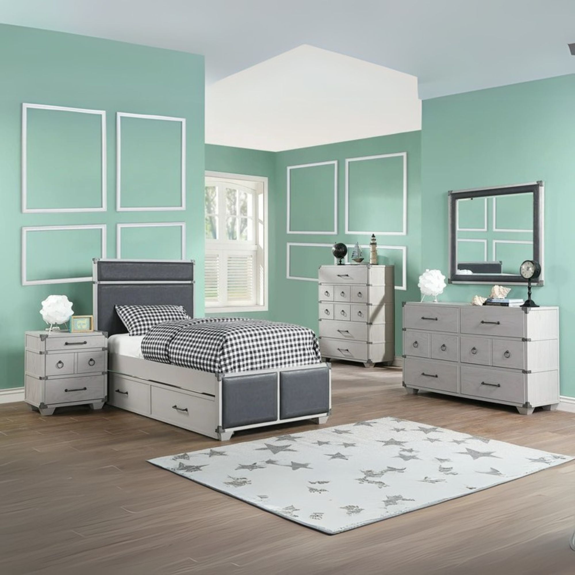 Ernie Orchest Twin Bed in Gray Faux Leather – Sleek Padded Headboard Style