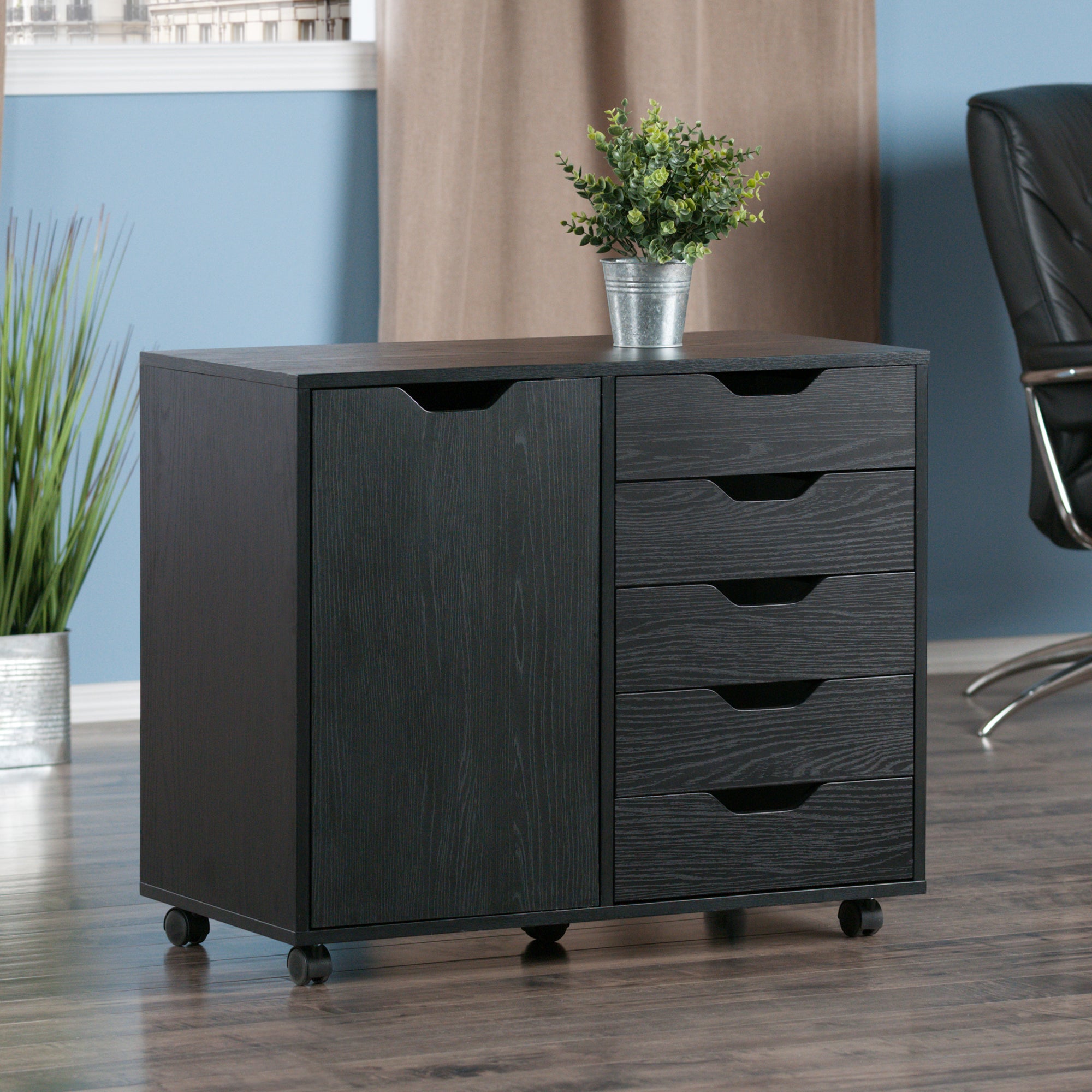 Halifax 5-Drawer, Side Storage Mobile Cabinet, Black