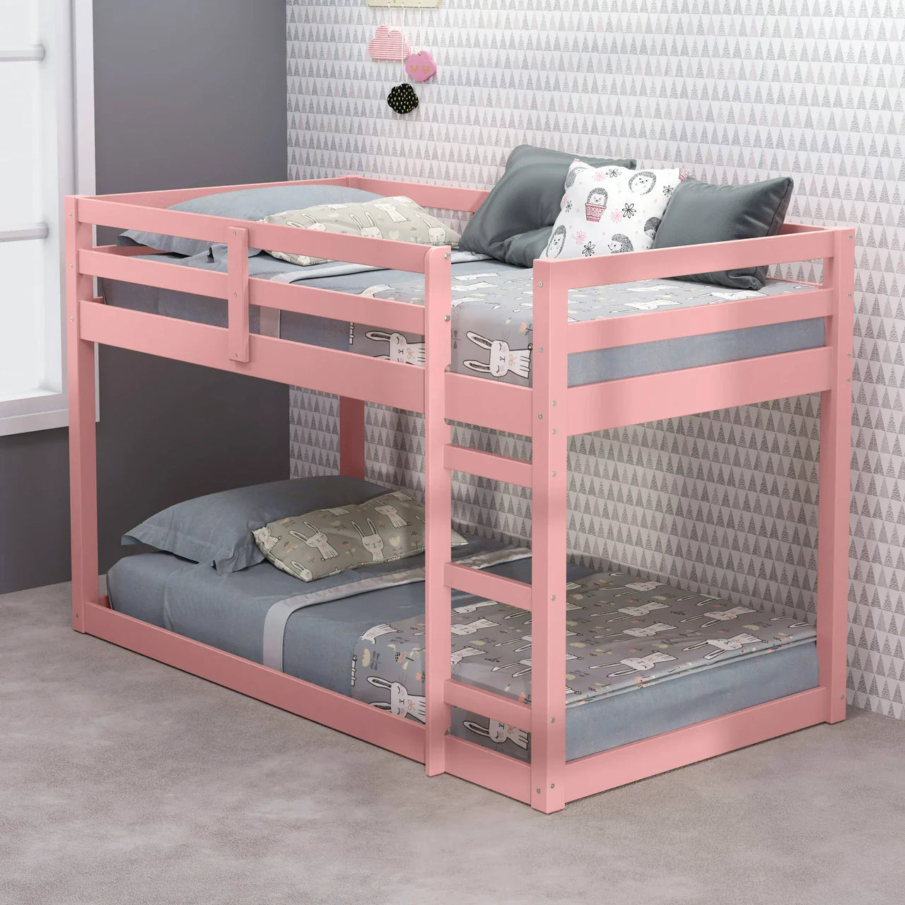 Quinn Gaston II Twin Loft Bed Pink Space-Saving Kids Bed with Safety Rails