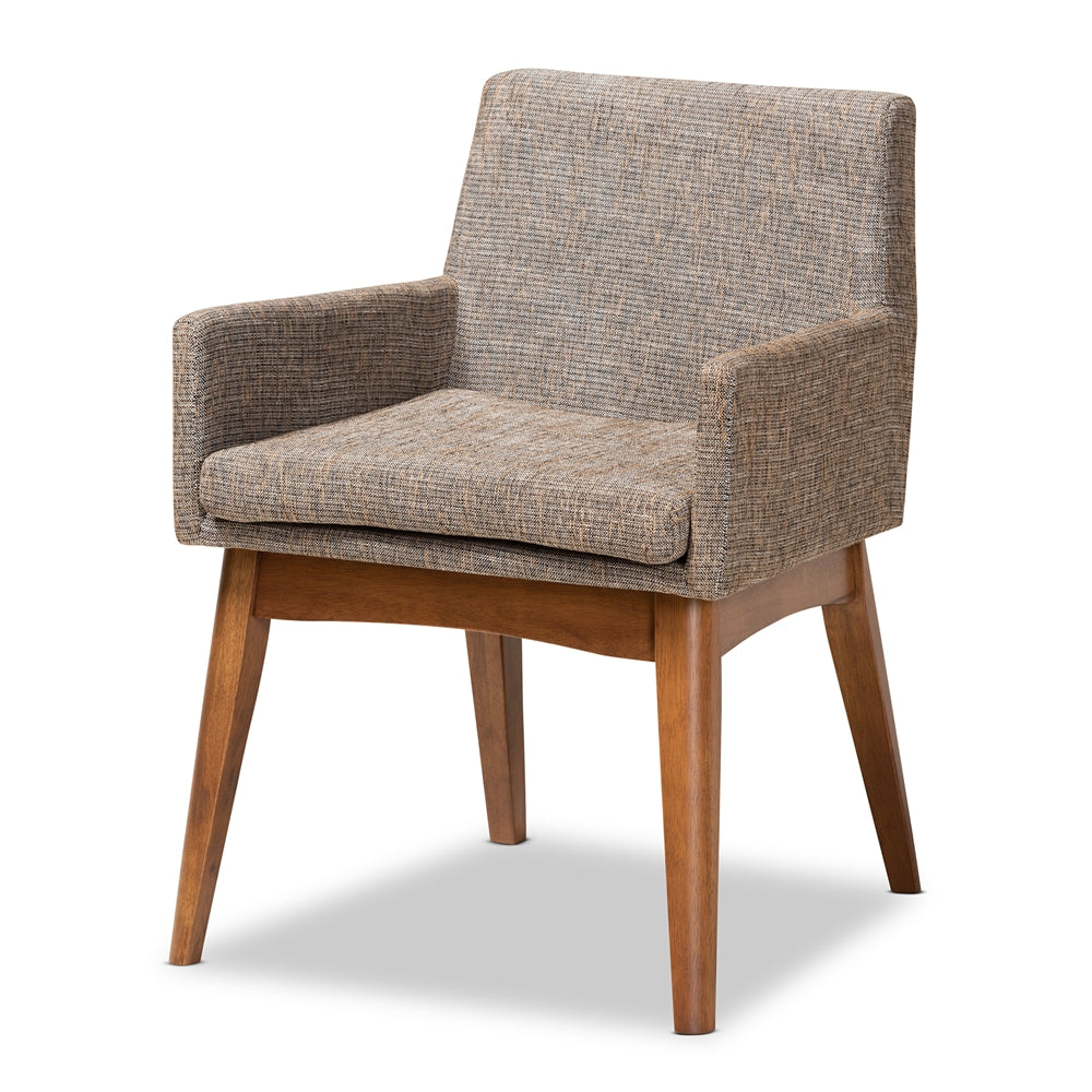 Dorina Mid-Century Modern Gravel Fabric Upholstered and Walnut Brown Finished Wood 5-Piece Dining Set