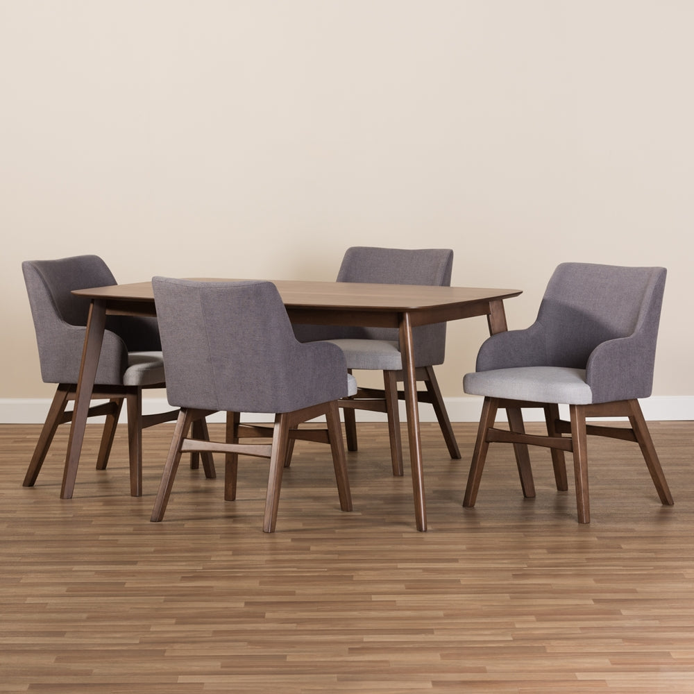 Monte Mid-Century Modern Walnut Wood Rectangular 5-Piece Dining Set