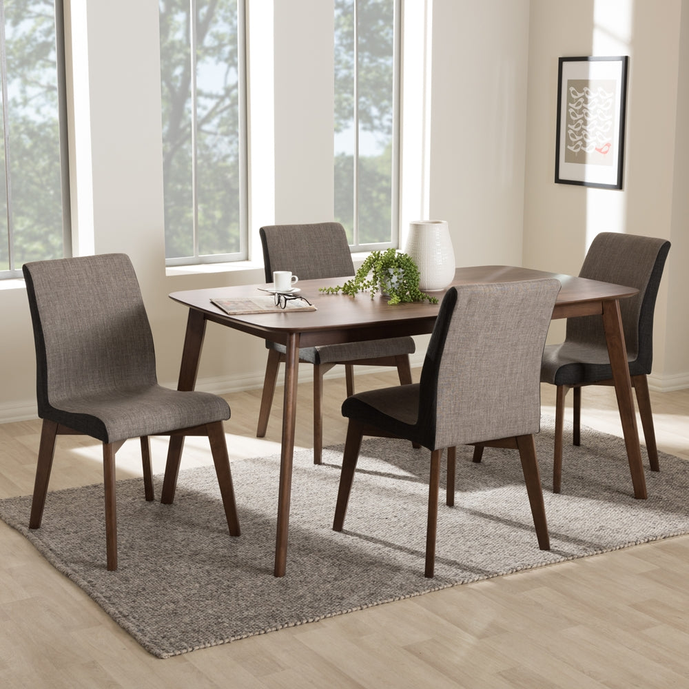 Kimberly Mid-Century Modern Beige and Brown Fabric 5-Piece Dining Set