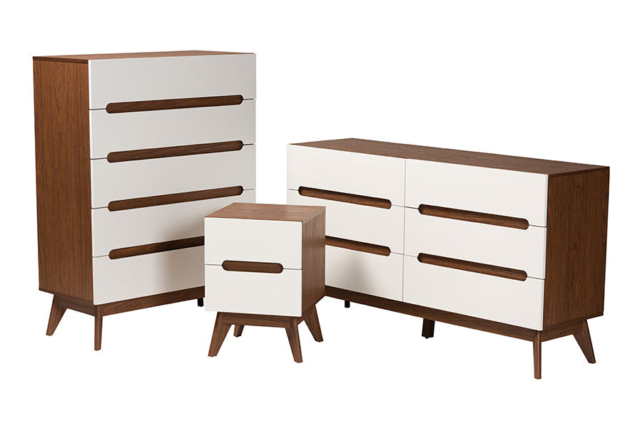 Calypso Mid-Century Modern Two-Tone White and Walnut Brown Finished Wood 3-Piece Storage Set