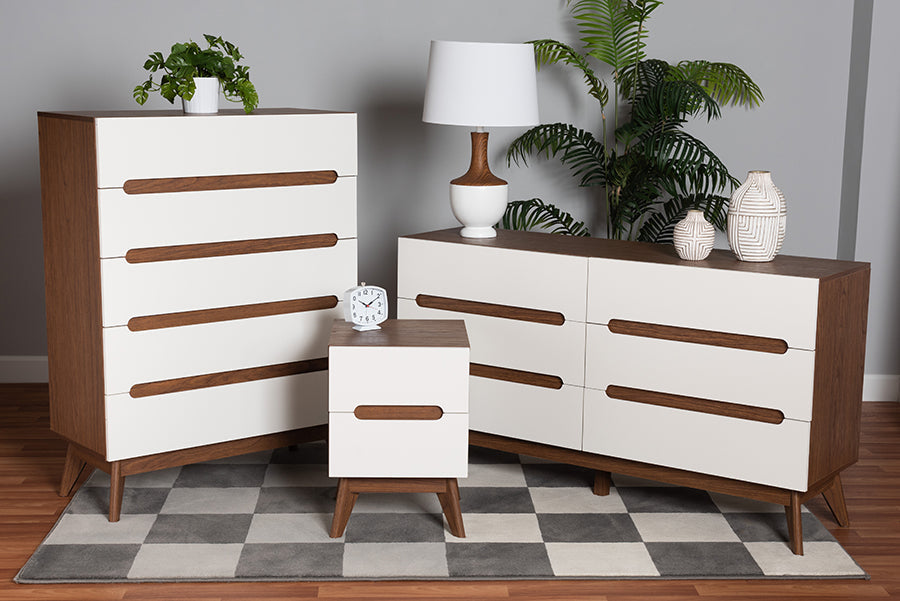 Calypso Mid-Century Modern Two-Tone White and Walnut Brown Finished Wood 3-Piece Storage Set