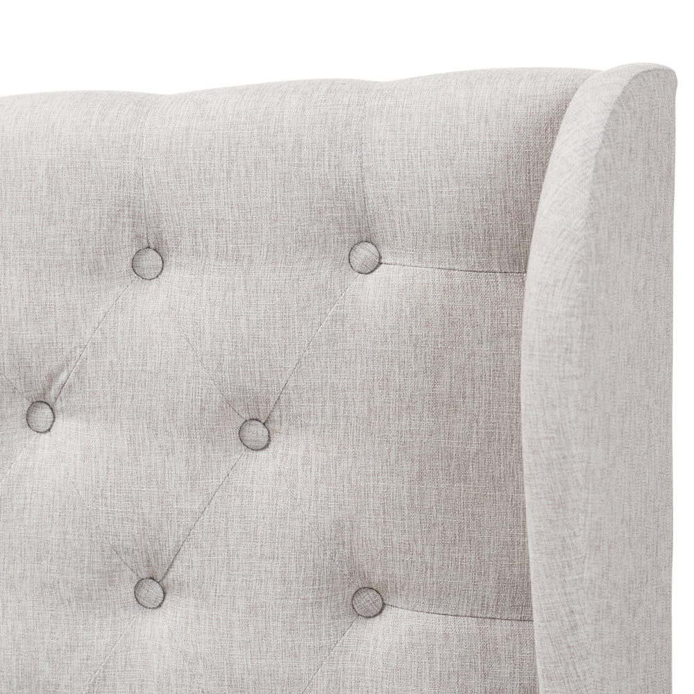 Cadence Modern and Contemporary Greyish Beige Fabric Button-Tufted Queen Size Winged Headboard