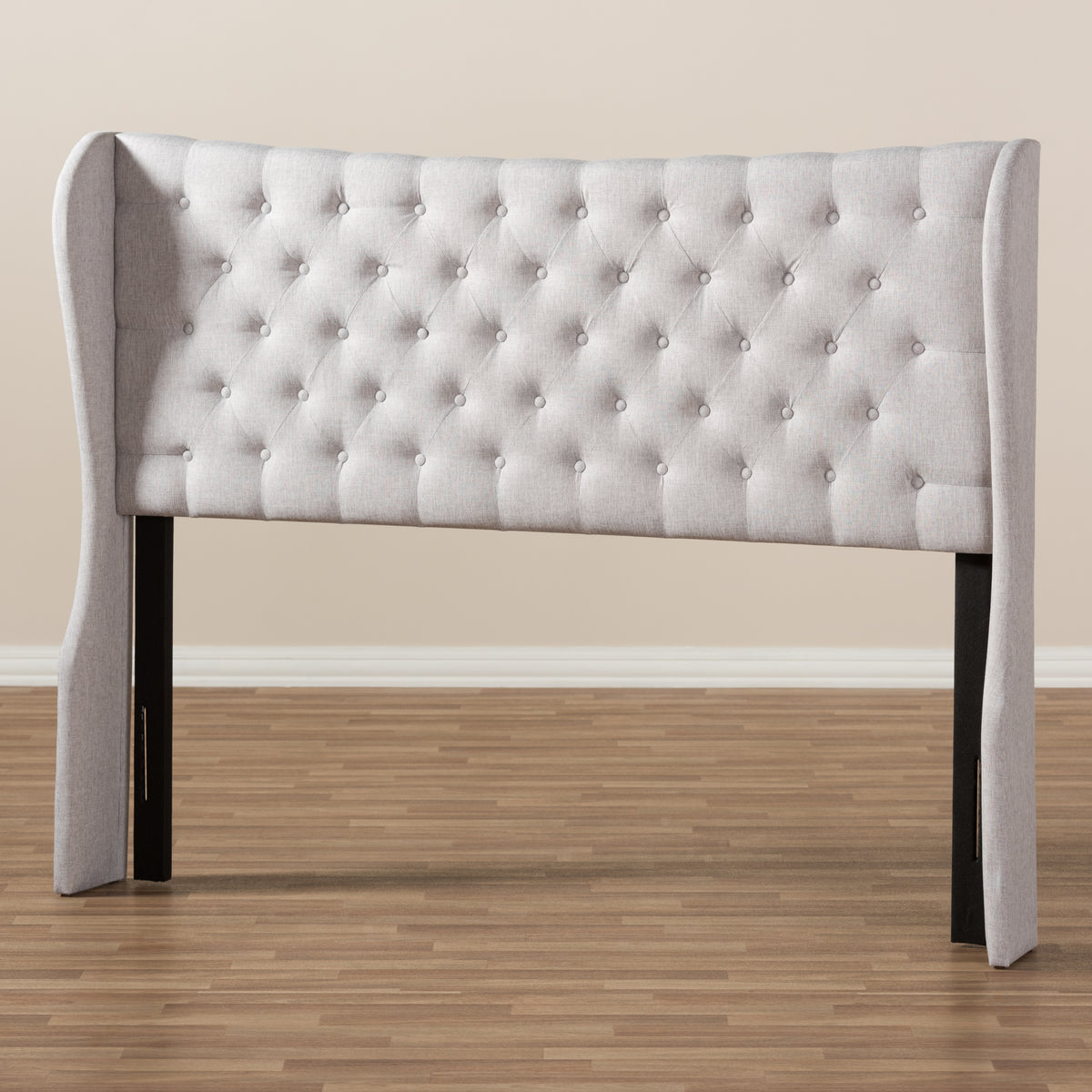 Cadence Modern and Contemporary Greyish Beige Fabric Button-Tufted King Size Winged Headboard