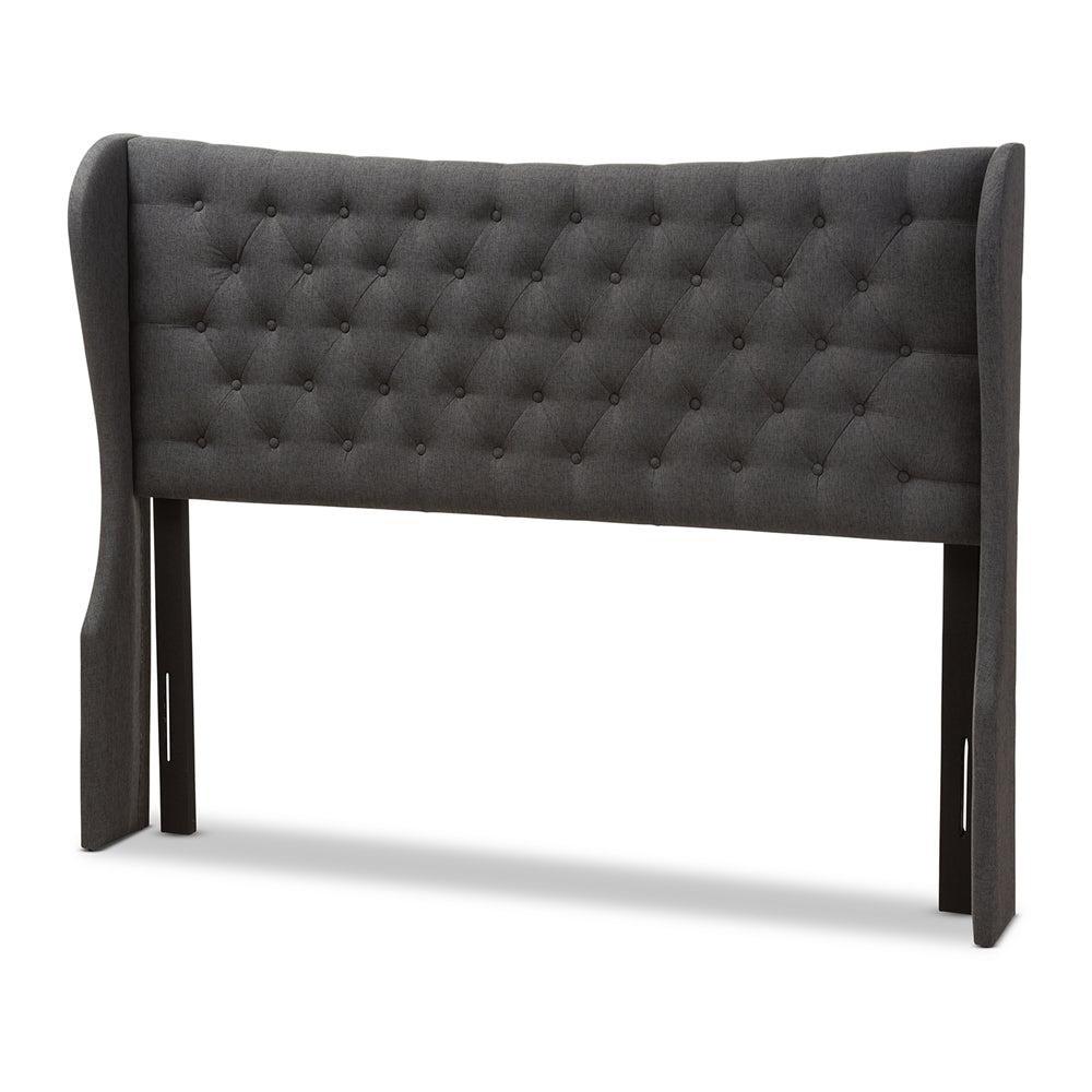 Cadence Modern and Contemporary Dark Grey Fabric Button-Tufted King Size Winged Headboard