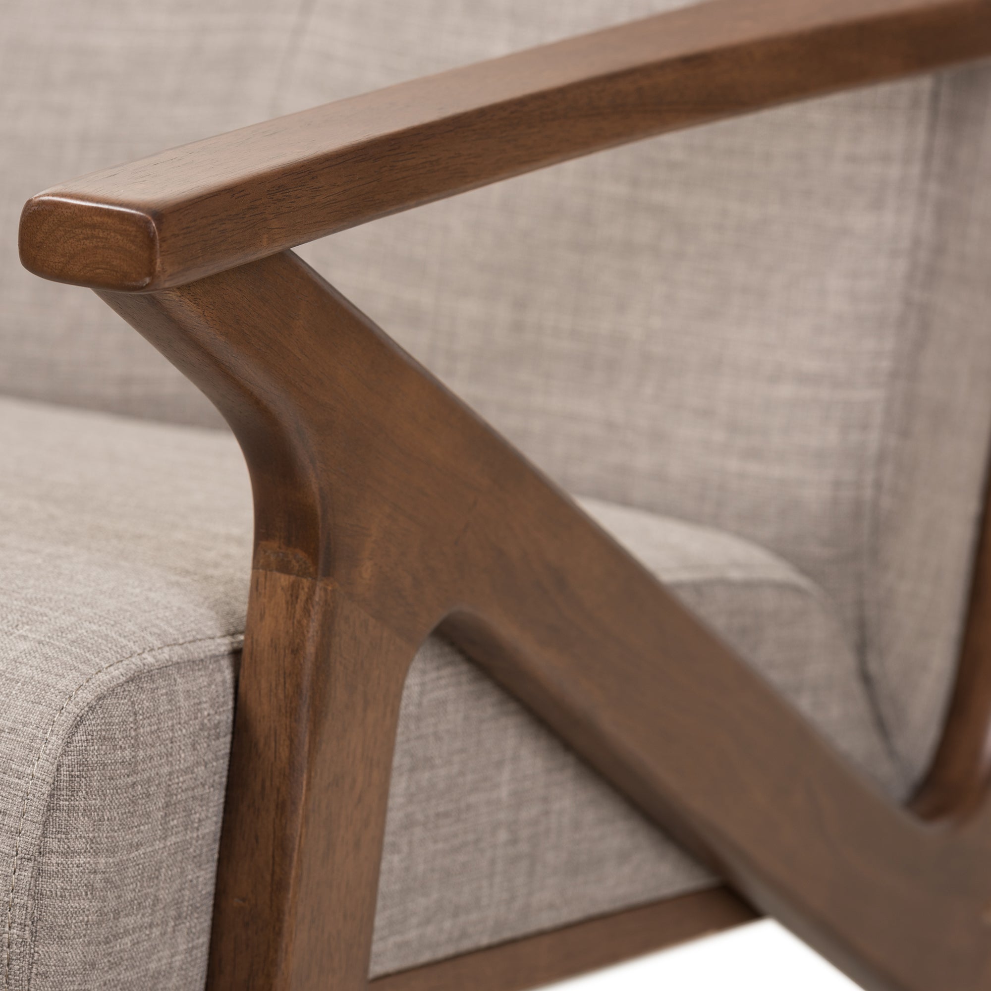 Bianca Mid-Century Modern Walnut Wood Light Grey Fabric Tufted Lounge Chair And Ottoman Set