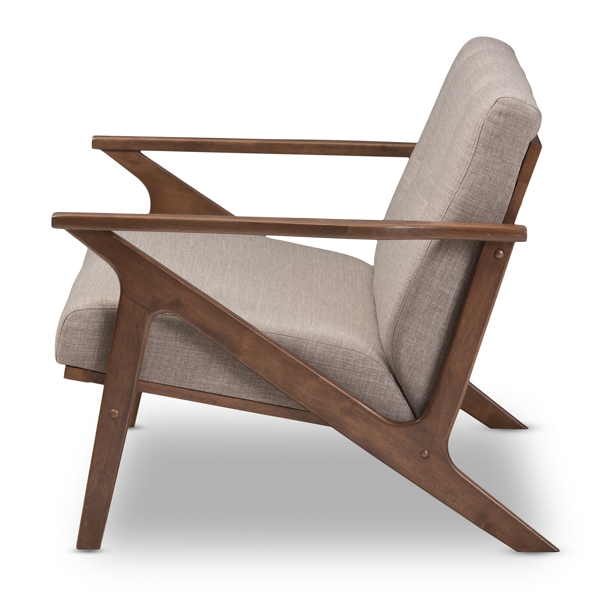 Bianca Mid-Century Modern Walnut Wood Light Grey Fabric Tufted 2-Seater Loveseat