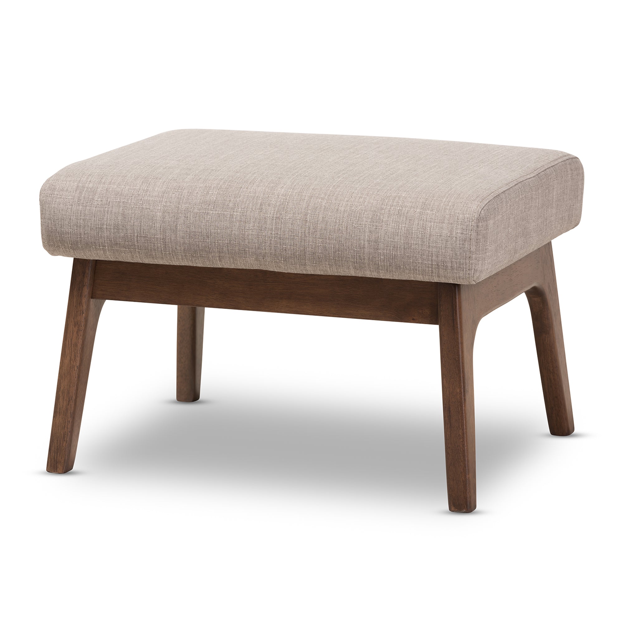 Bianca Mid-Century Modern Walnut Wood Light Grey Fabric Ottoman