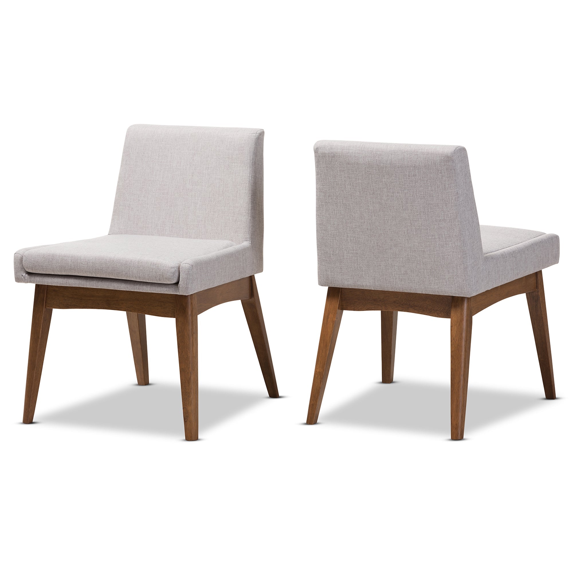 Nexus Mid-Century Modern Walnut Wood Finishing Greyish Beige Fabric Dining Side Chair (Set of 2)