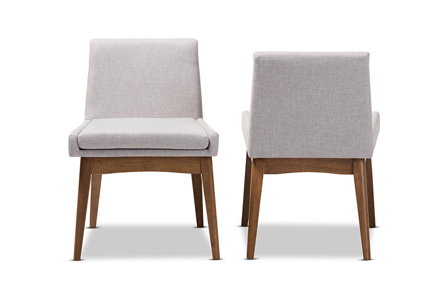 Nexus Mid-Century Modern Walnut Wood Finishing Greyish Beige Fabric Dining Side Chair (Set of 2)