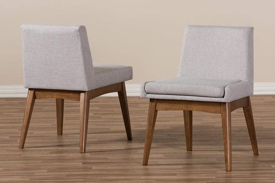 Nexus Mid-Century Modern Walnut Wood Finishing Greyish Beige Fabric Dining Side Chair (Set of 2)