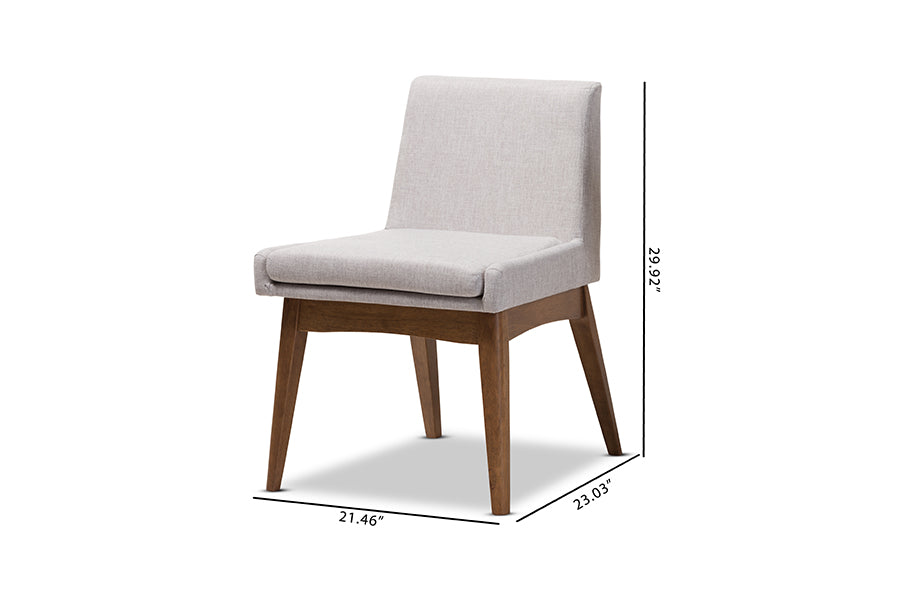 Nexus Mid-Century Modern Walnut Wood Finishing Greyish Beige Fabric Dining Side Chair (Set of 2)