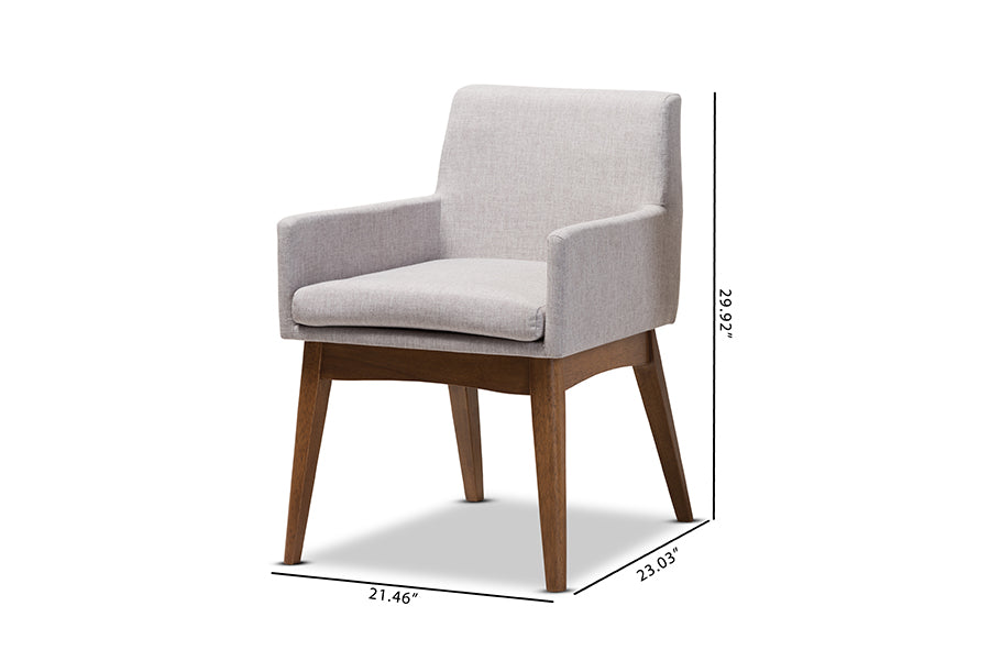 Nexus Mid-Century Modern Walnut Wood Finishing Greyish Beige Fabric Dining Armchair (Set of 2)