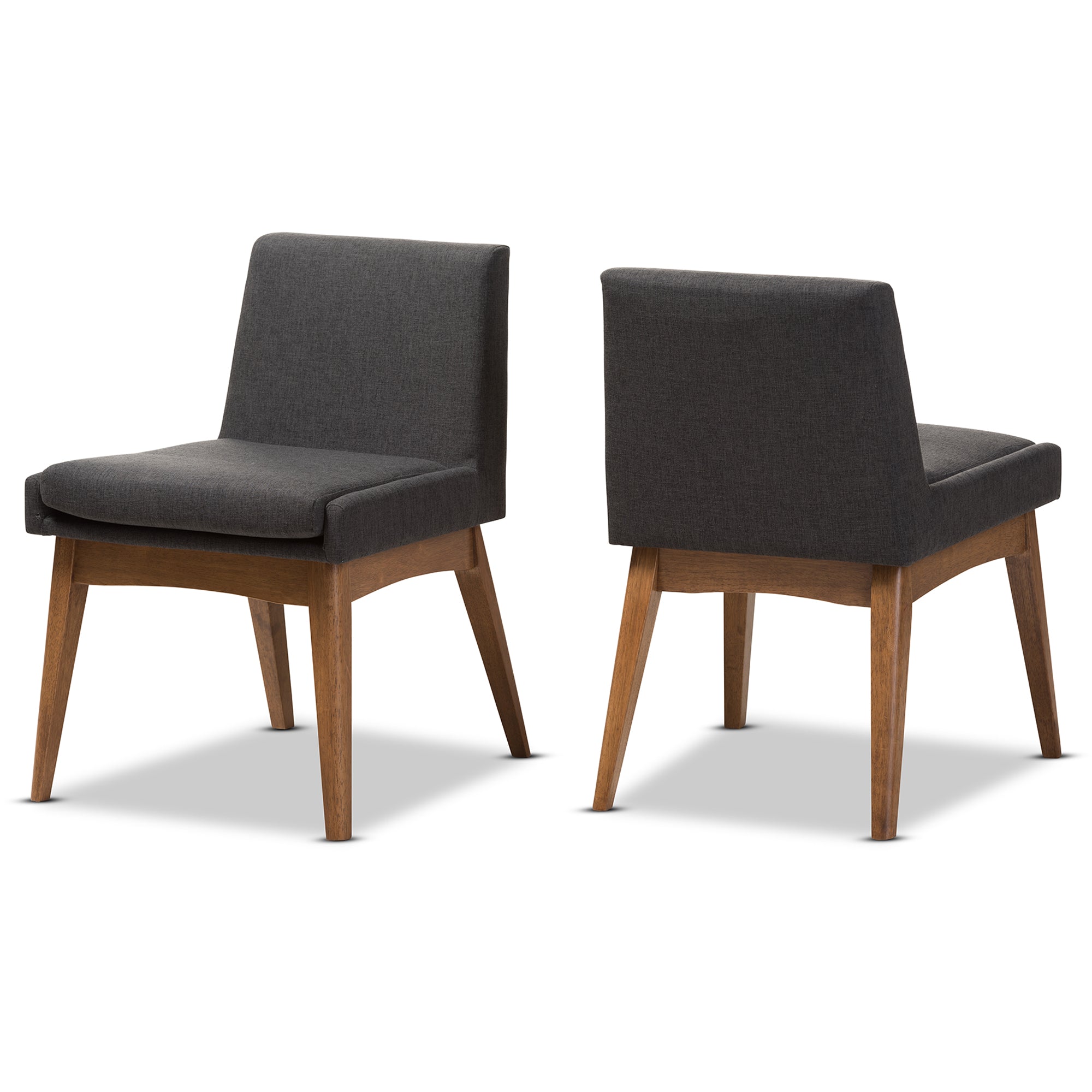 Nexus Mid-Century Modern Walnut Wood Finishing Dark Fabric Dining Side Chair (Set of 2)