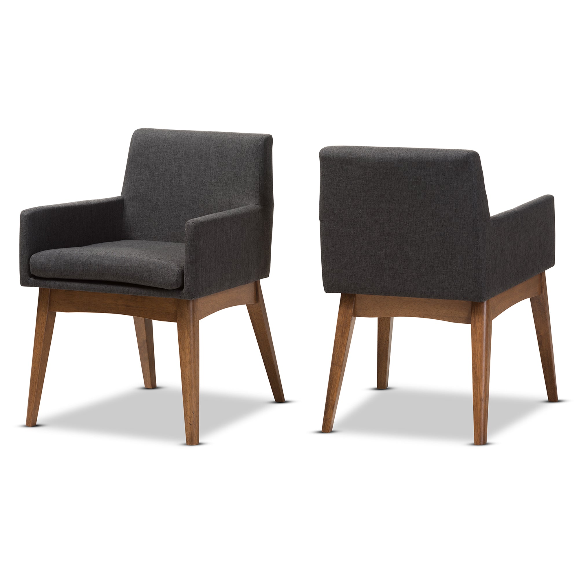Nexus Mid-Century Modern Walnut Wood Finishing Dark Grey Fabric Dining Armchair (Set of 2)
