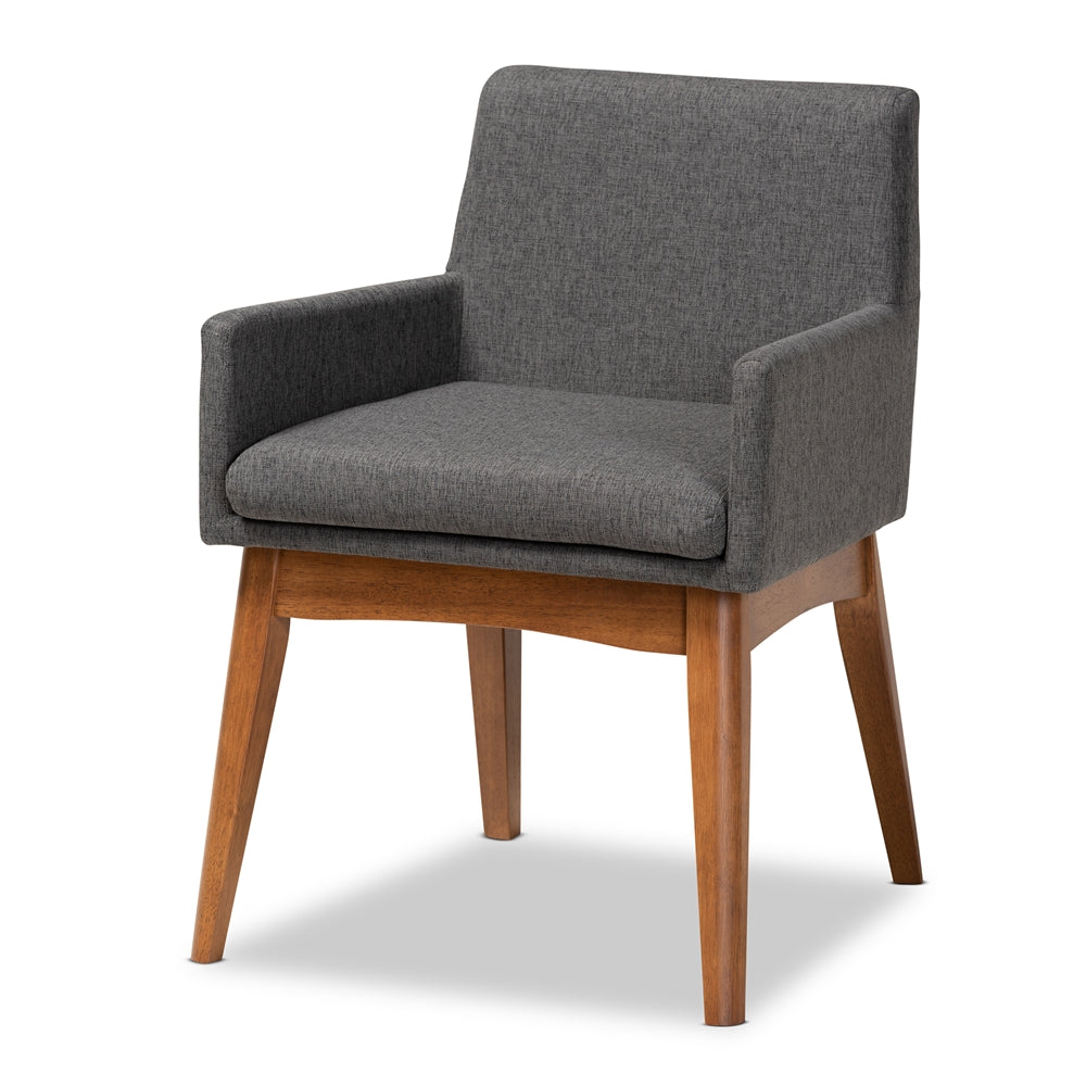 Dorina Mid-Century Modern Dark Grey Fabric Upholstered and Walnut Brown Finished Wood 5-Piece Dining Set